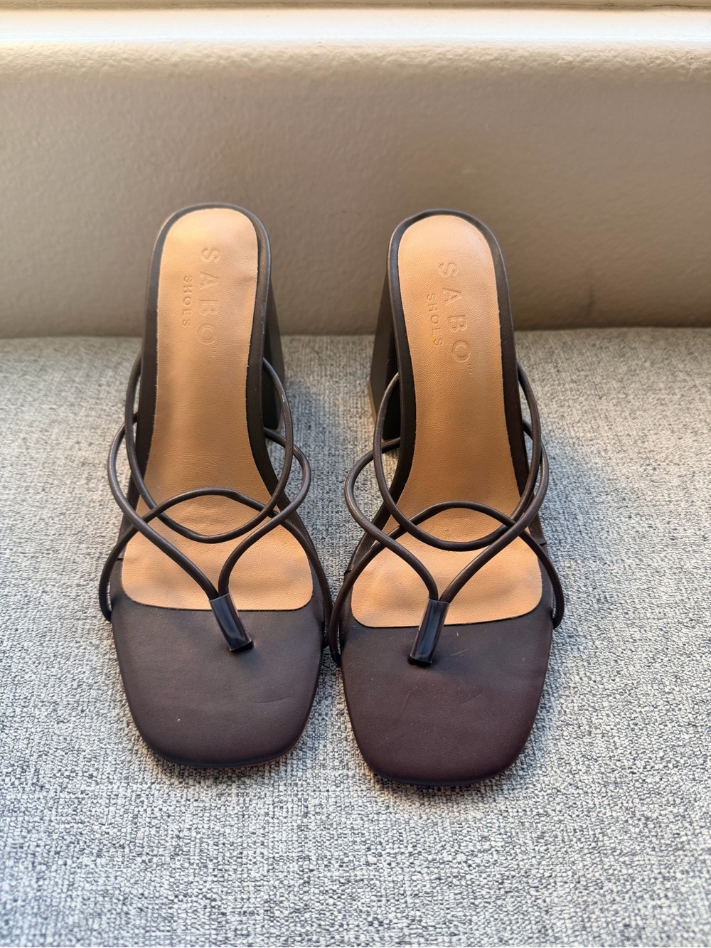 Sabo Brown Strappy Square-Toe Heeled Sandals